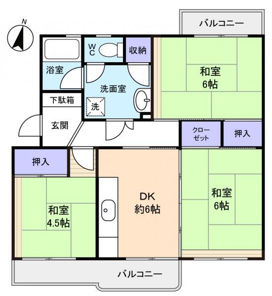 村上団地1街区6号棟(3DK/5階)の間取り写真