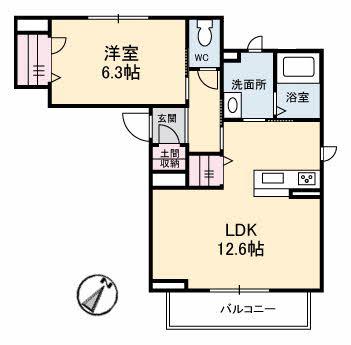 シャーメゾン沖(1LDK/3階)の間取り写真