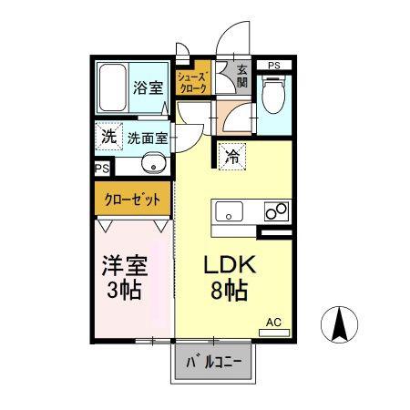 ALICE GARDEN NAKAJIMA C棟(1LDK/2階)の間取り写真
