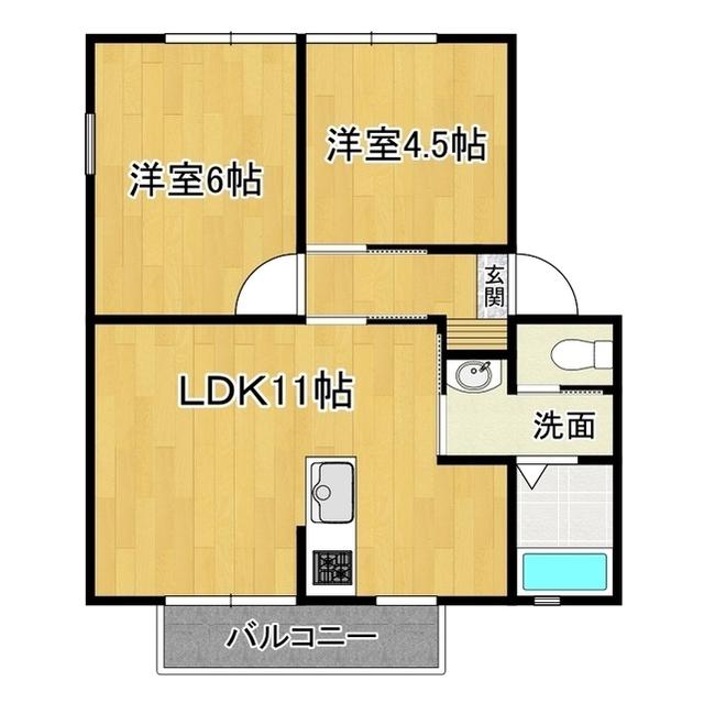 シンワハイツ(2LDK/1階)の間取り写真