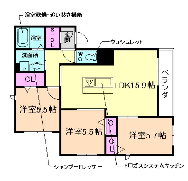 BISCOTTO SHAMAISON(3LDK/2階)の間取り写真