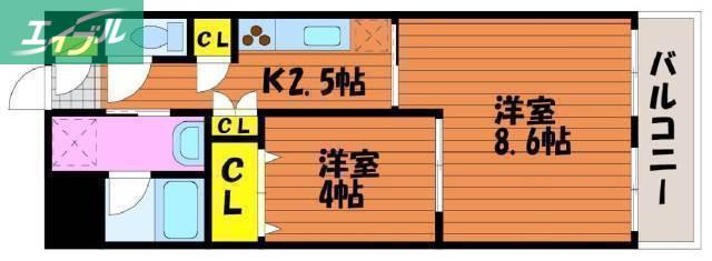 スプレンドーレ医大東(2K/2階)の間取り写真