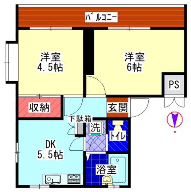 馬込ハイツ(2DK/2階)の間取り写真