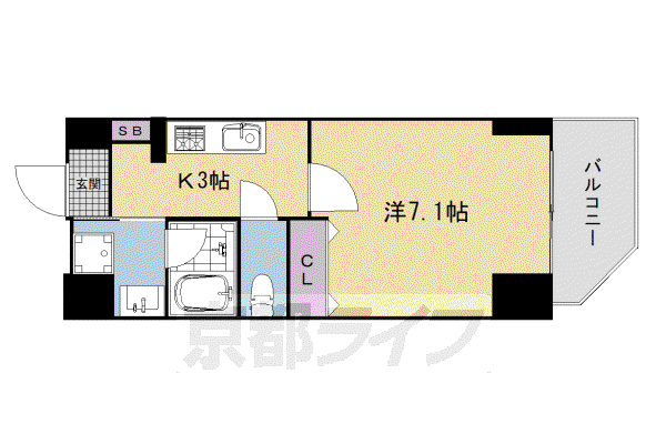 ベラジオ京都一乗寺III(1K/2階)の間取り写真