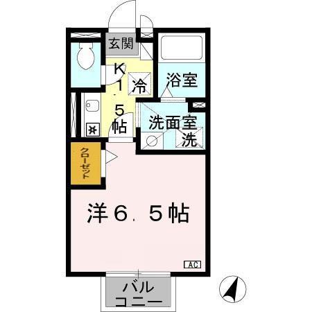 フローラ岡本A(1K/2階)の間取り写真