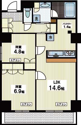 EVERGREEN-エヴァ―グリーン-(2LDK/2階)の間取り写真