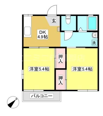 シーサイド若宮B棟(2K/2階)の間取り写真