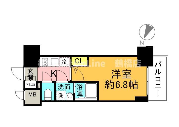 エスリード大阪上本町ブランシュ(1K/3階)の間取り写真