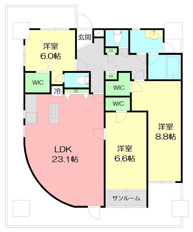 ラトゥールレジュモー(3LDK/10階)の間取り写真