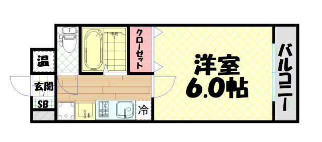 シングルウエスト(1K/6階)の間取り写真