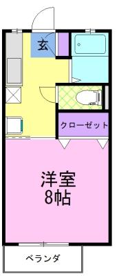 ドミールB棟(1K/2階)の間取り写真
