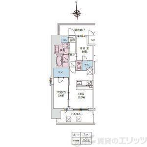 スプランディッド大阪イースト(2LDK/4階)の間取り写真