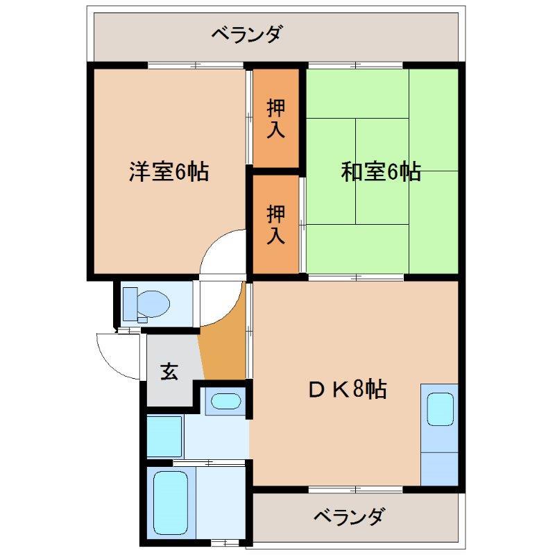 ルミウス北鳥生1(2DK/1階)の間取り写真