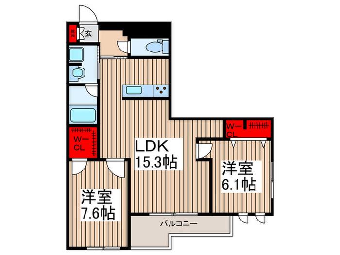 ボヌール新都心(2LDK/2階)の間取り写真