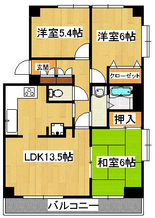 グロースメゾン海神A・B(3LDK/3階)の間取り写真