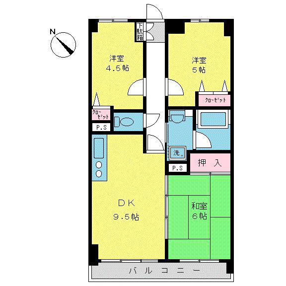 ライオンズマンション平間(3DK/4階)の間取り写真