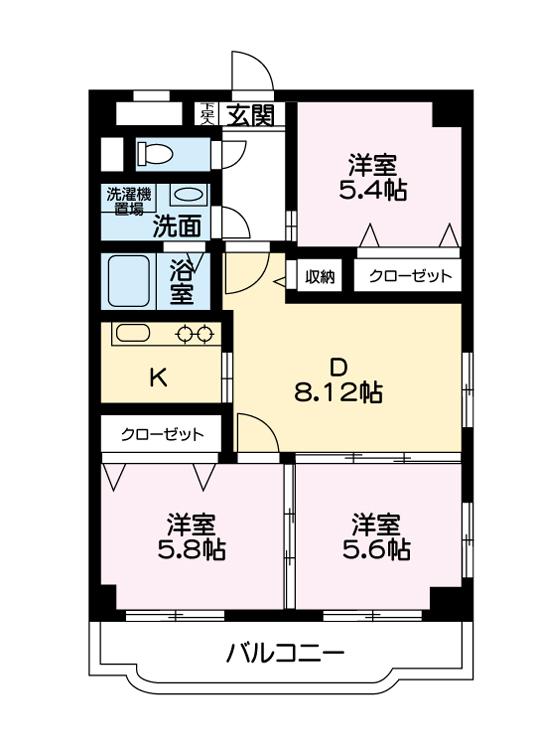 サンロード岡本II(3DK/3階)の間取り写真