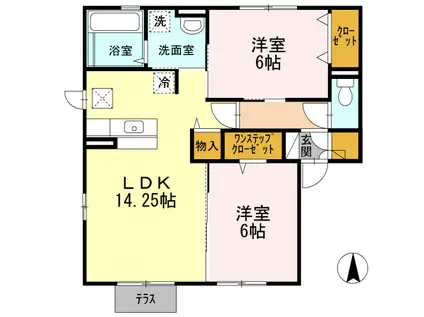 メルベ一ル(2LDK/1階)の間取り写真