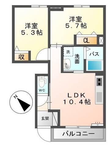 JR山陽本線 五日市駅 バス乗車時間:20分 最寄りバス停で下車 徒歩4分 2階建 築11年(2LDK/1階)の間取り写真