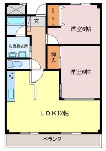 神辺中央マンション(2LDK/2階)の間取り写真