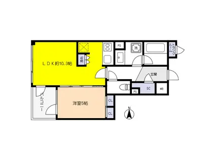 ダイナシティ夙川公園(1LDK/4階)の間取り写真