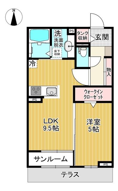 ミライエ・ルッソ(1LDK/1階)の間取り写真