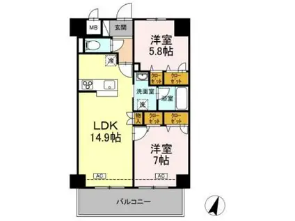 セレーノ福山駅前(2LDK/10階)の間取り写真