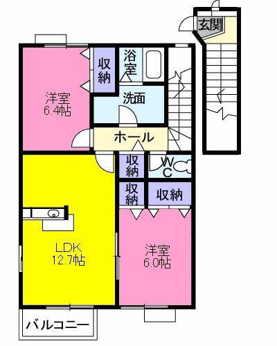 ウエスト ヴィル ヌーヴII(2LDK/2階)の間取り写真
