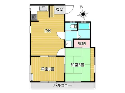 シルキーホワイト残堀(2DK/1階)の間取り写真