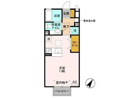 プレジール松原B(ワンルーム/1階)の間取り写真