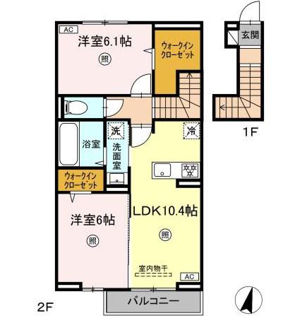 ロイヤルタウン上峰 B(2LDK/2階)の間取り写真