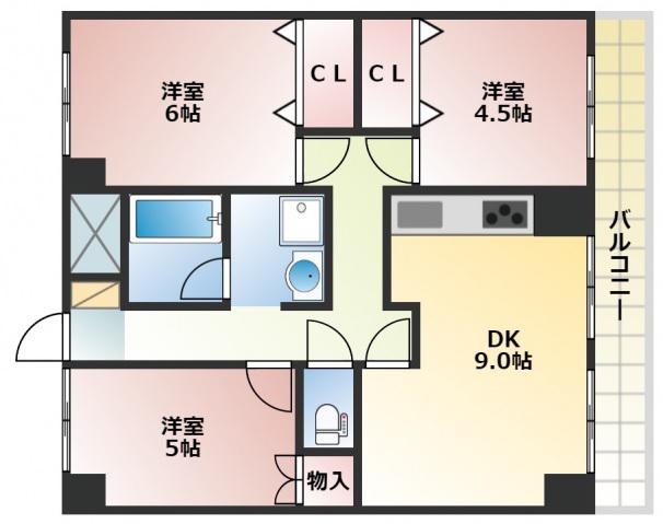 アンシャンテ岡山(3DK/4階)の間取り写真