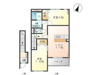 広々とした室内が魅力(2LDK/2階)の間取り写真