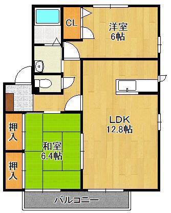 咲ら坂D棟(2LDK/2階)の間取り写真