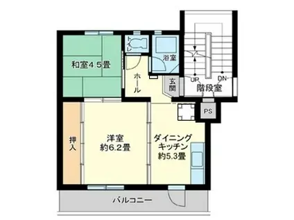 JR相模線 南橋本駅 徒歩16分 5階建 築55年(2DK/5階)の間取り写真