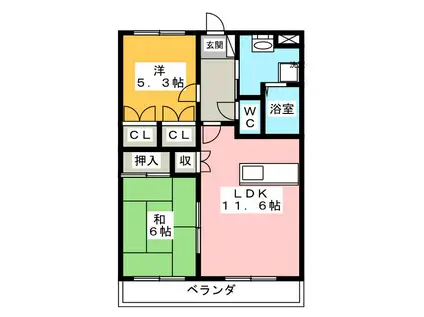 シャインエトワール(2LDK/1階)の間取り写真