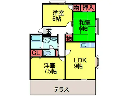 サンビレッジ成田グリーンヒルズ(3LDK/1階)の間取り写真