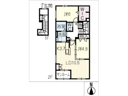リヴェールE(2LDK/2階)の間取り写真