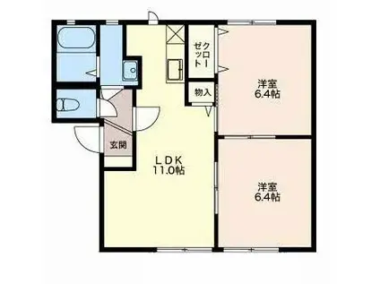 フローラルヒルズD棟(2LDK/1階)の間取り写真