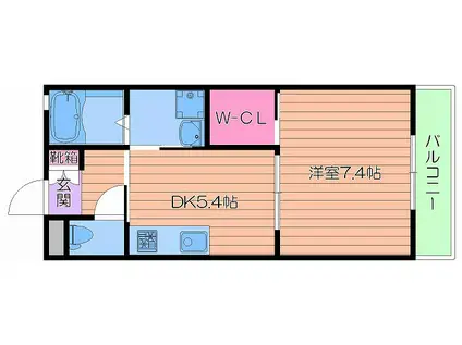 エステート旭(1DK/2階)の間取り写真