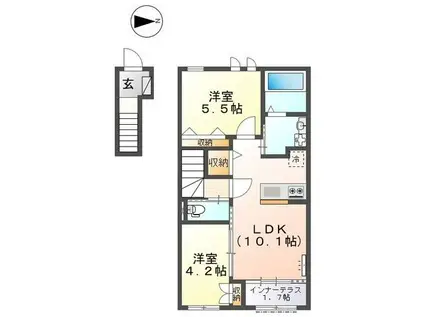 グランディール(2LDK/2階)の間取り写真