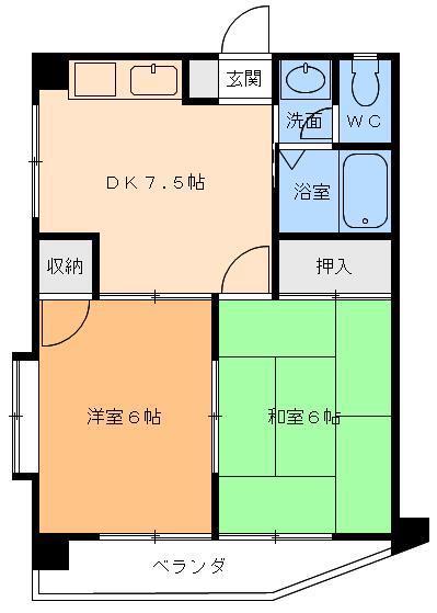 メローハイツ千舟(2DK/4階)の間取り写真