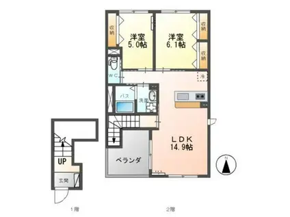 ディモア コート(2LDK/2階)の間取り写真