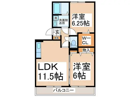 コトー鹿子木(2LDK/3階)の間取り写真