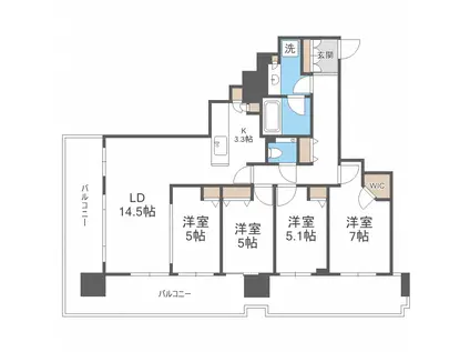 プレミストタワーズ札幌苗穂 AQUAGATE(4LDK/6階)の間取り写真
