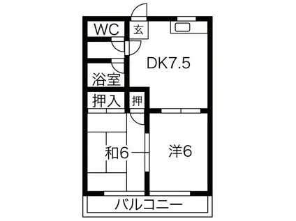 オクシンシティハイツ(2DK/4階)の間取り写真