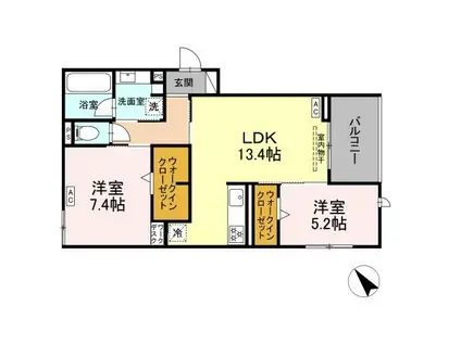 カーサ・セレナ(2LDK/2階)の間取り写真