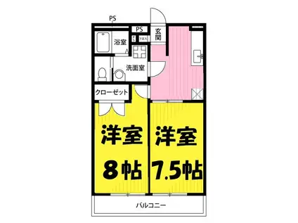 アムールK(2DK/1階)の間取り写真