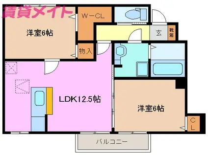 モナリエーレ芳ケ崎B棟(2LDK/1階)の間取り写真