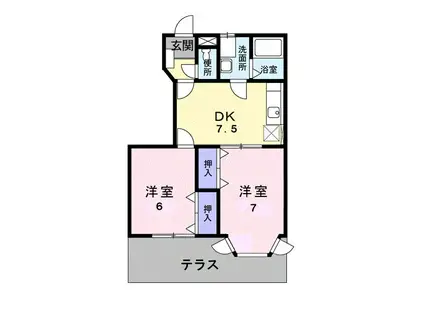 グランディール堀越 IIB(2DK/1階)の間取り写真